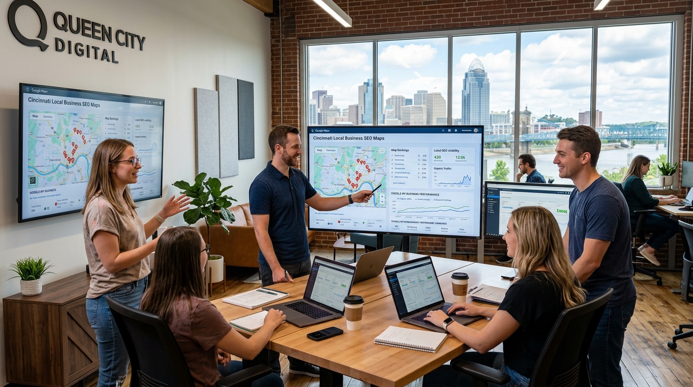 Peacock Rancho Market Digital Marketing Team reviewing Cincinnati Local SEO Performance